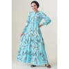 2145 Desenli Tesettür Elbise - Turkuaz