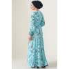 2145 Desenli Tesettür Elbise - Turkuaz