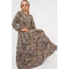 2423 Otantik Desenli Tesettür Elbise - A.Gri