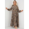 2423 Otantik Desenli Tesettür Elbise - A.Gri