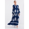2423 Otantik Desenli Tesettür Elbise - F.Lacivert