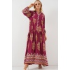 2423 Otantik Desenli Tesettür Elbise - Z.Bordo