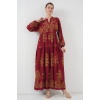 Bordo Gold Desenli Tesettür Elbise 2423