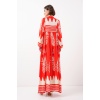 2423 Otantik Desenli Tesettür Elbise - M. Kırmızı