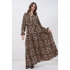 2423 Otantik Desenli Tesettür Elbise - E. Kahve