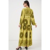 2423 Otantik Desenli Tesettür Elbise - Yağ Yeşili 2
