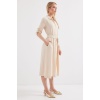 2442 Kuşaklı Gömlek Elbise - Krem
