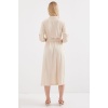 2442 Kuşaklı Gömlek Elbise - Krem