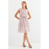 2501 Desenli Sıfır Kol Şifon Elbise - Pembe