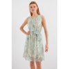 2501 Desenli Sıfır Kol Şifon Elbise - Mint