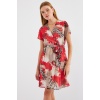 2502 Kısa Kol Desenli Şifon Elbise - Kırmızı