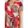 2502 Kısa Kol Desenli Şifon Elbise - Kırmızı