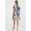 2502 Kısa Kol Desenli Şifon Elbise - Mavi