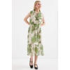 2503 Desenli Sıfır Kol Şifon Elbise - Yeşil
