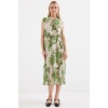 2503 Desenli Sıfır Kol Şifon Elbise - Yeşil