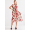 2503 Desenli Sıfır Kol Şifon Elbise - Nar