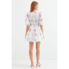 2506 Desenli V Yaka Mini Kloş Elbise - Ekru