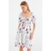 2508 Desenli Mini Kloş Elbise - Ekru