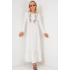 Kadın Nakışlı Uzun Tesettür Elbise 2550 - Beyaz
