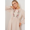 Kadın Nakışlı Uzun Tesettür Elbise 2550 - Krem