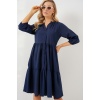 Kadın Düğmeli Kısa Kol Elbise 2559 - Lacivert