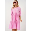Kadın Düğmeli Kısa Kol Elbise 2559 - Pembe