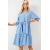 Kadın Düğmeli Kısa Kol Elbise 2559 - İndigo