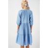 Kadın Düğmeli Kısa Kol Elbise 2559 - İndigo