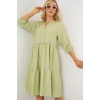 Kadın Düğmeli Kısa Kol Elbise 2559 - E.Yeşil