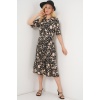 Kadın Kısa Kol Desenli Elbise 2560 - Siyah