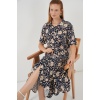 Kadın Kısa Kol Desenli Elbise 2560 - Lacivert