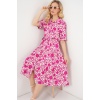 Kadın Kısa Kol Desenli Elbise 2560 - Fuşya