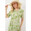 Kadın Kısa Kol Desenli Elbise 2560 - E.Yeşil