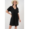 Kadın V Yaka Kısa Kol Elbise 2567 - Siyah