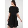 Kadın V Yaka Kısa Kol Elbise 2567 - Siyah