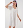 Kadın V Yaka Kısa Kol Elbise 2567 - Beyaz