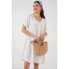 Kadın V Yaka Kısa Kol Elbise 2567 - Beyaz