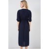 2570 Kadın Beli Büzgülü V Yaka Elbise - Lacivert