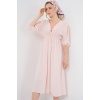 2570 Kadın Beli Büzgülü V Yaka Elbise - Pudra