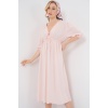 2570 Kadın Beli Büzgülü V Yaka Elbise - Pudra