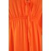 2570 Kadın Beli Büzgülü V Yaka Elbise - Turuncu