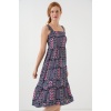 Kadın Desenli Askılı Midi Elbise 2577 - Lacivert