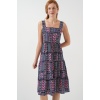 Kadın Desenli Askılı Midi Elbise 2577 - Lacivert