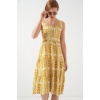 Kadın Desenli Askılı Midi Elbise 2577 - Sarı