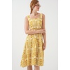 Kadın Desenli Askılı Midi Elbise 2577 - Sarı