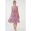 Kadın Desenli Askılı Midi Elbise 2577 - Fuşya