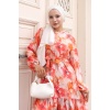 Kadın Desenli Uzun Tesettür Elbise 2586 - Oranje