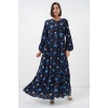 Kadın Desenli Tesettür Elbise 2594 - Lacivert