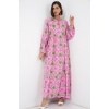 Kadın Desenli Tesettür Elbise 2594 - Pembe