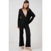 Kadın Örme Bluz Pantolon İkili Takım 30052 - Siyah